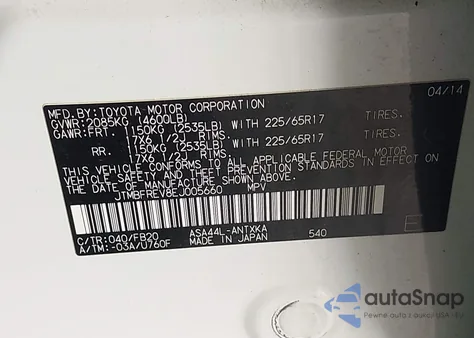 2014 Toyota Rav4 Le from USA, damaged, VIN JTMBFREV8EJ005660